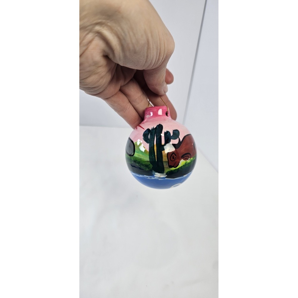 Hand Painted Clay Terra Cotta Ornament Ball Mexico Cactus Man Woman ~  2 1/2 in